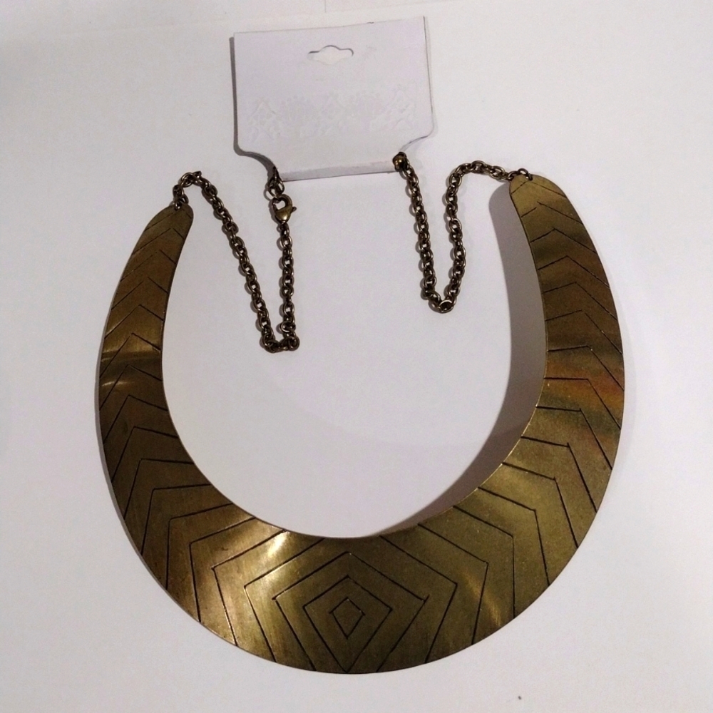 Cleopatra Choker Collar Necklace in Brass Metal Pendant Boho Statement Jewelry
